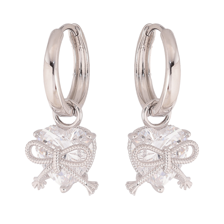 Сережки Xuping колір Родій підвіски на колечках "Кристальні серця з бантами" 2 в 1 фото №3 Сережки Xuping колір Родій підвіски на колечках "Кристальні серця з бантами" 2 в 1 фото №3