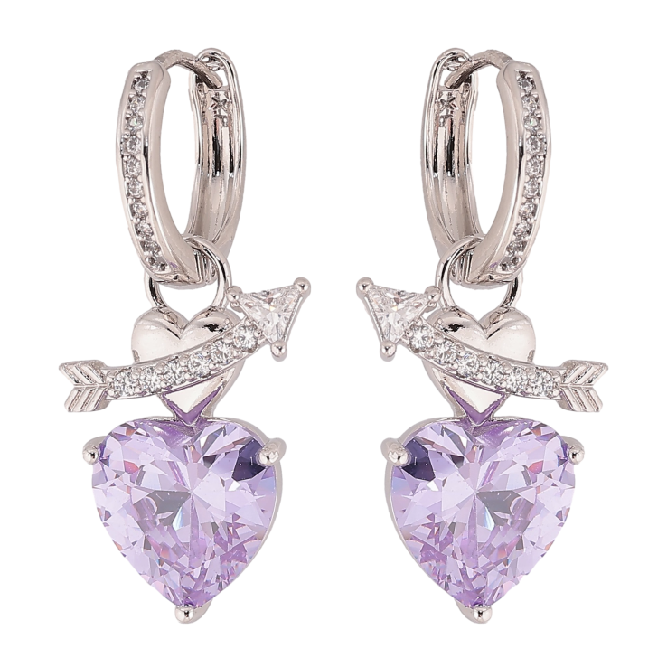 Сережки Xuping колір Родій підвіски на колечках "Кристальні бузкові серця" 2 в 1 фото №5 Сережки Xuping колір Родій підвіски на колечках "Кристальні бузкові серця" 2 в 1 фото №5