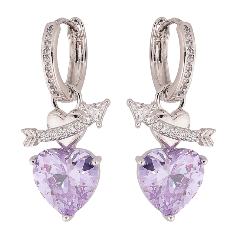 Сережки Xuping колір Родій підвіски на колечках "Кристальні бузкові серця" 2 в 1 фото №1 Сережки Xuping колір Родій підвіски на колечках "Кристальні бузкові серця" 2 в 1 фото №1