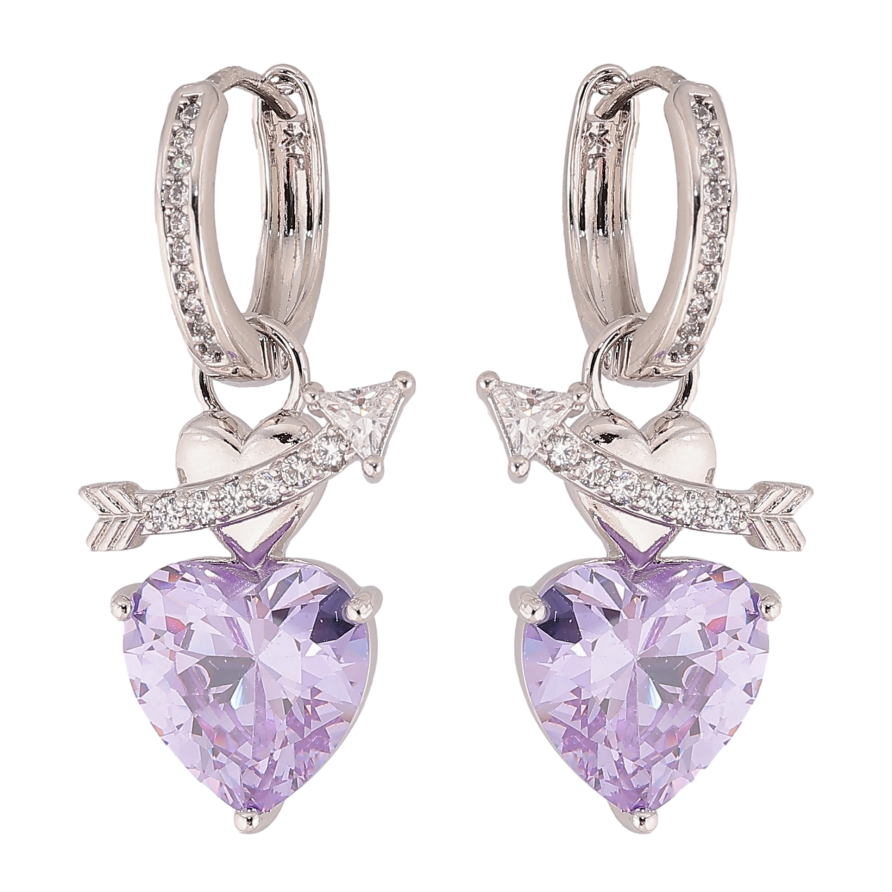 Сережки Xuping колір Родій підвіски на колечках "Кристальні бузкові серця" 2 в 1 фото №1 Сережки Xuping колір Родій підвіски на колечках "Кристальні бузкові серця" 2 в 1 фото №1