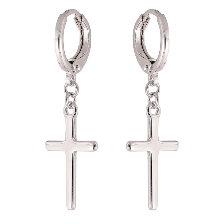 Сережки Xuping колір Родій підвіски на колечках "Хрестики" фото №1 Сережки Xuping колір Родій підвіски на колечках "Хрестики" фото №1