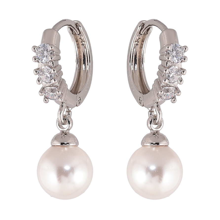 Серьги Xuping цвет Родий подвески на колечках "Жемчужины" фото №1 Серьги Xuping цвет Родий подвески на колечках "Жемчужины" фото №1