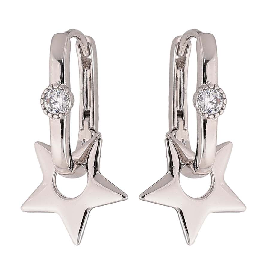 Серьги Xuping цвет Родий подвески на колечках "Звезды" 2 в 1 фото №1