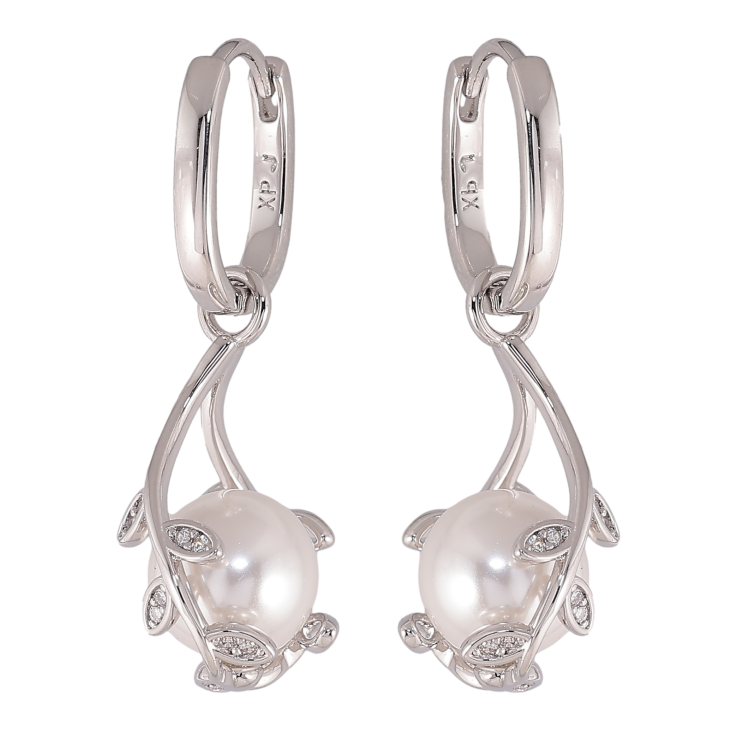 Сережки Xuping колір Родій підвіски на колечках "Гілочки з перлинами" фото №2 Сережки Xuping колір Родій підвіски на колечках "Гілочки з перлинами" фото №2