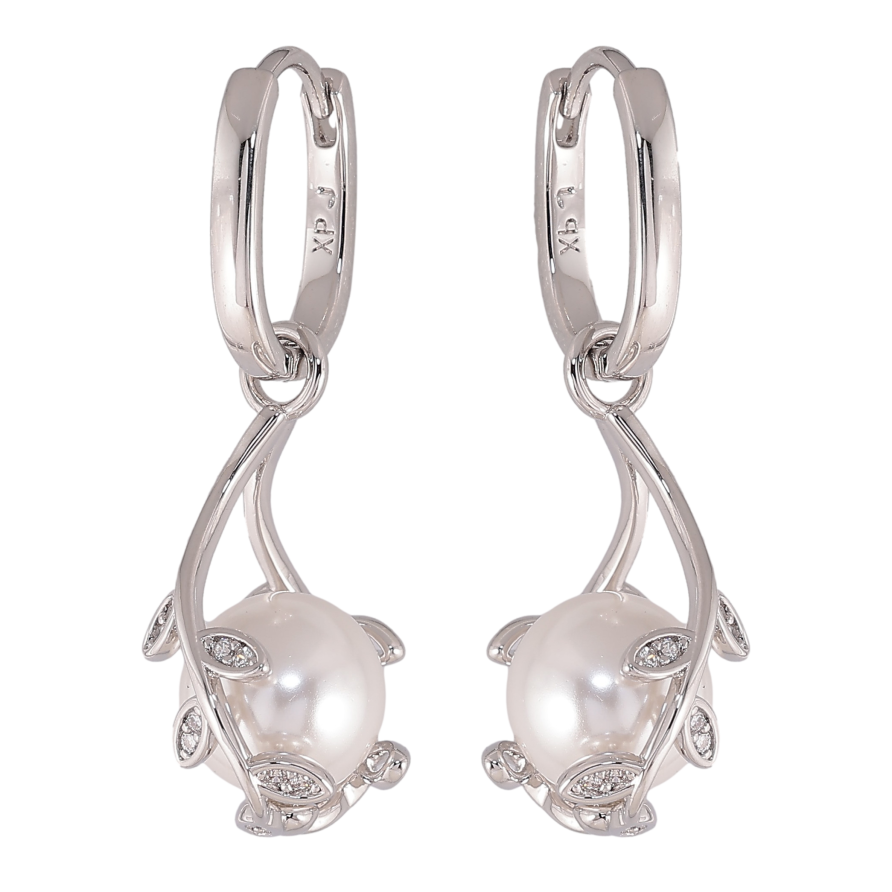 Сережки Xuping колір Родій підвіски на колечках "Гілочки з перлинами" фото №1