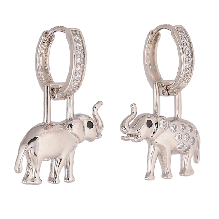 Сережки Xuping колір Родій підвіски на колечках "Асиметричні слони" 2 в 1 фото №25 Сережки Xuping колір Родій підвіски на колечках "Асиметричні слони" 2 в 1 фото №25