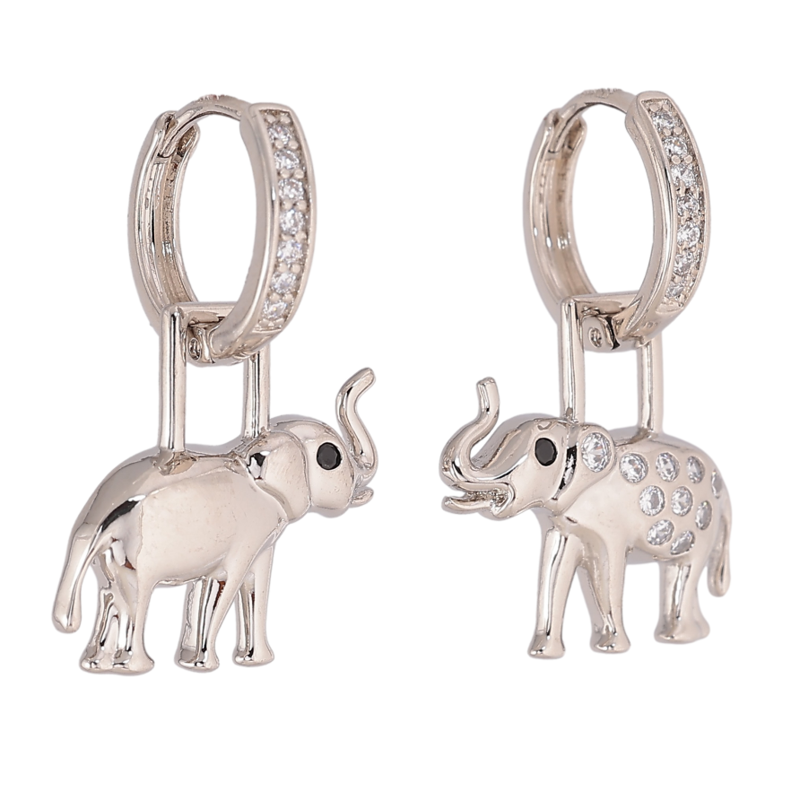 Сережки Xuping колір Родій підвіски на колечках "Асиметричні слони" 2 в 1 фото №1