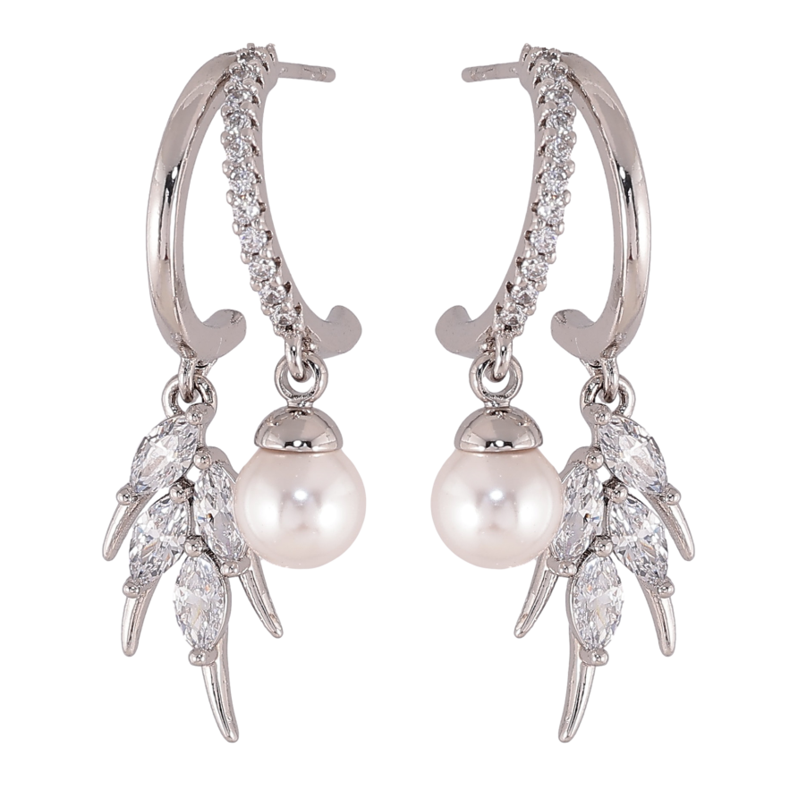 Сережки Xuping колір Родій пусети "Декоративні підвіски з кристалами та перлинами" фото №1