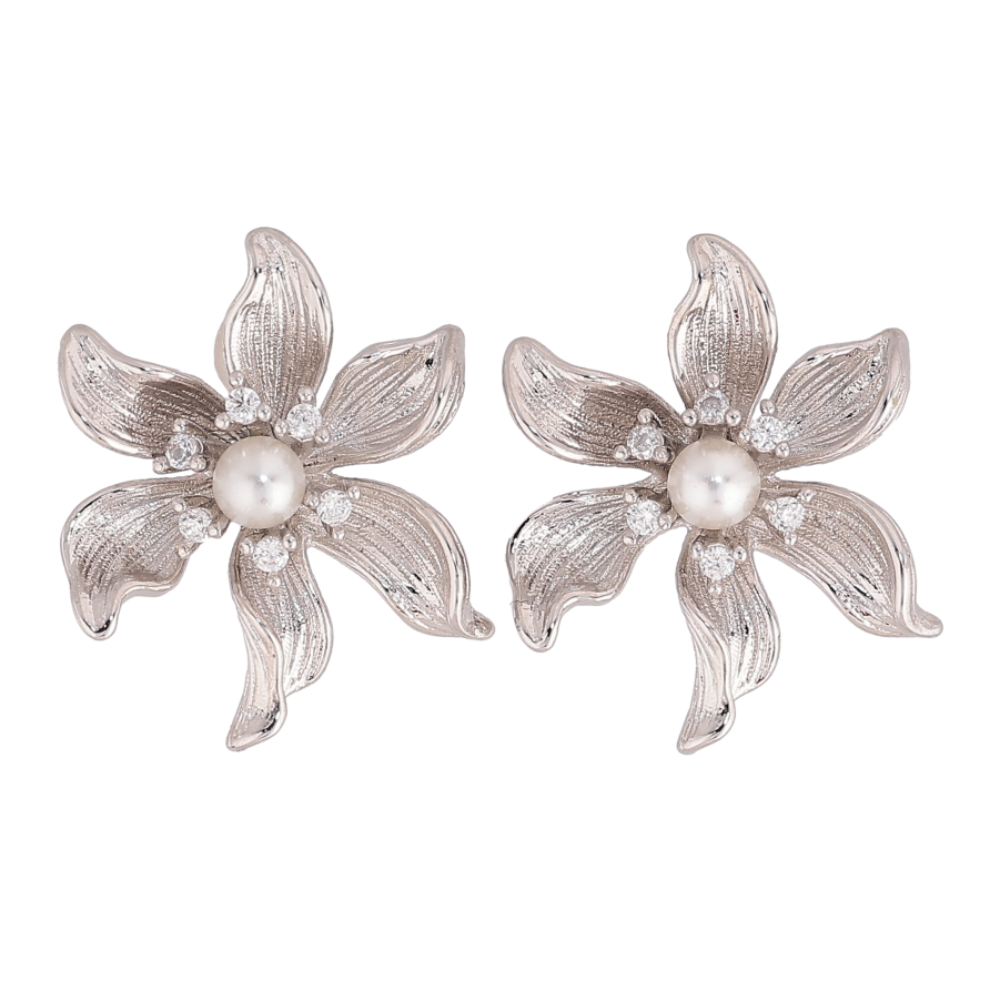 Серьги Xuping цвет Родий пусеты "Цветочки с жемчужинками" фото №1 Серьги Xuping цвет Родий пусеты "Цветочки с жемчужинками" фото №1