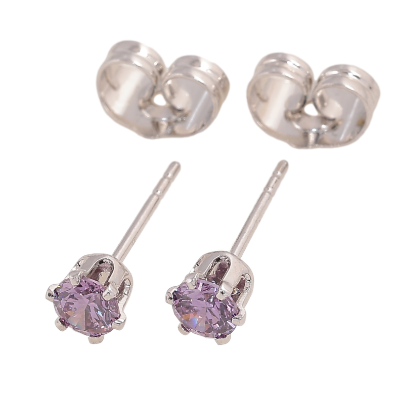 Серьги Xuping цвет Родий пусеты "Сиреневые кристаллы в 6-ти крапановой оправе" ø 4мм фото №1