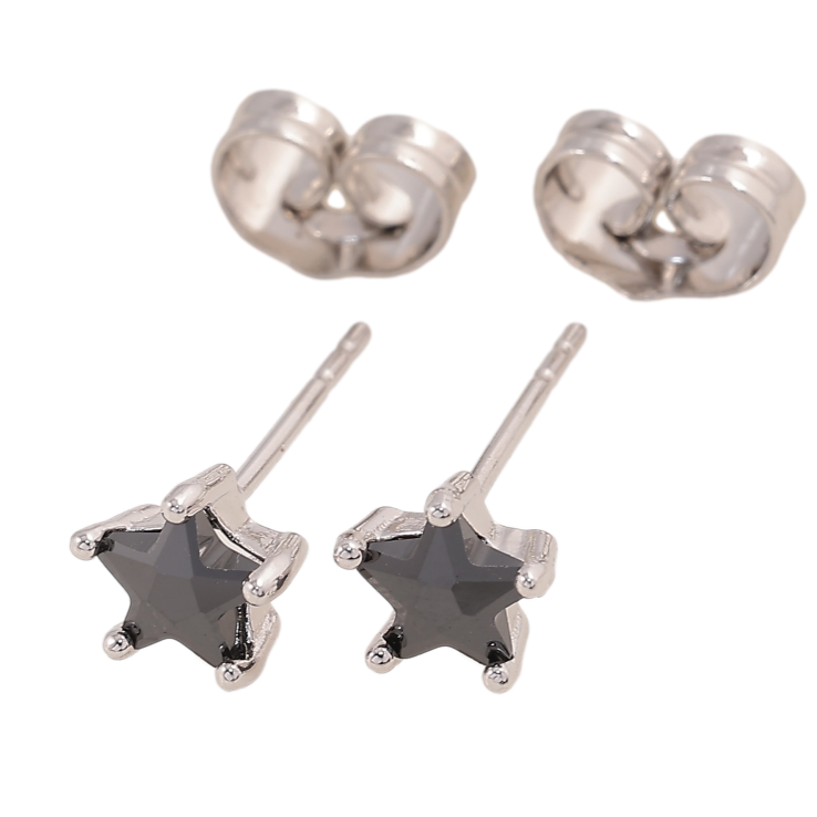 Серьги Xuping цвет Родий пусеты "Черные кристальные звездочки" ø 6мм фото №9