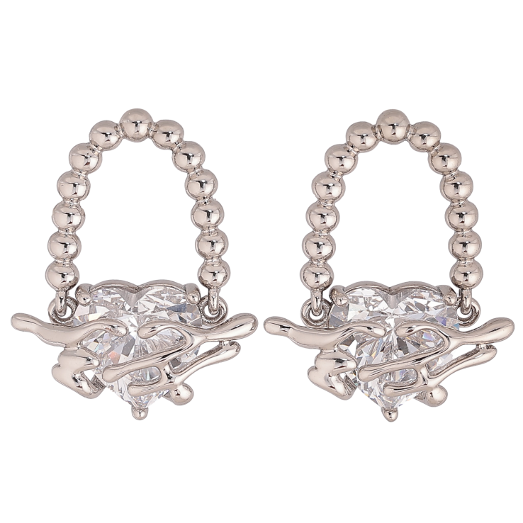 Серьги Xuping цвет Родий пусеты "Узор с кристальными сердечками" фото №7 Серьги Xuping цвет Родий пусеты "Узор с кристальными сердечками" фото №7