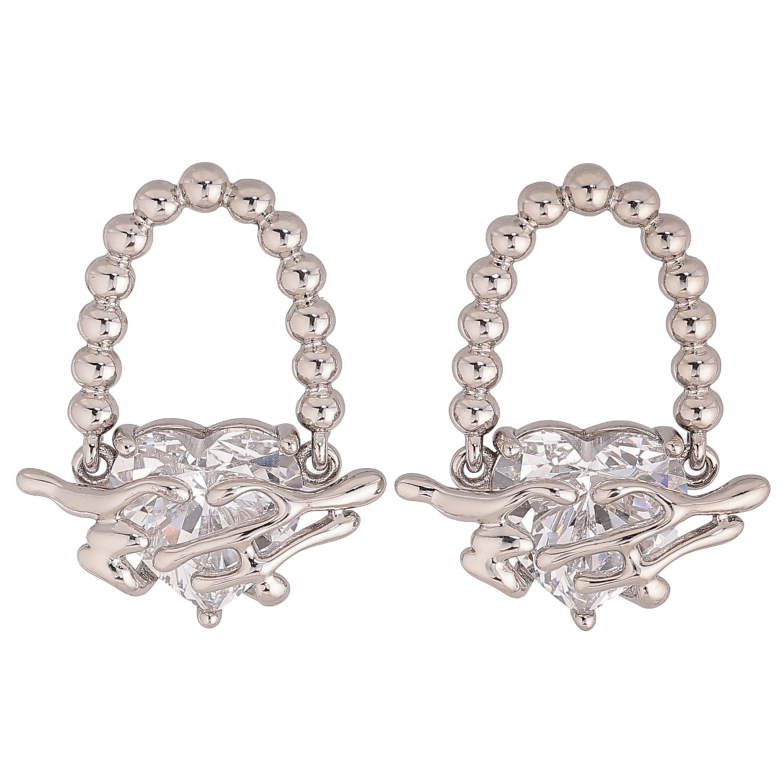 Сережки Xuping колір Родій пусети "Візерунок з кристальними сердечками" фото №1 Сережки Xuping колір Родій пусети "Візерунок з кристальними сердечками" фото №1