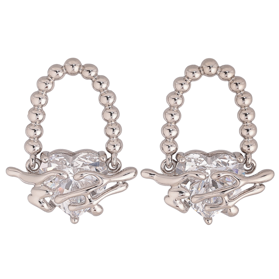 Сережки Xuping колір Родій пусети "Візерунок з кристальними сердечками" фото №1 Сережки Xuping колір Родій пусети "Візерунок з кристальними сердечками" фото №1