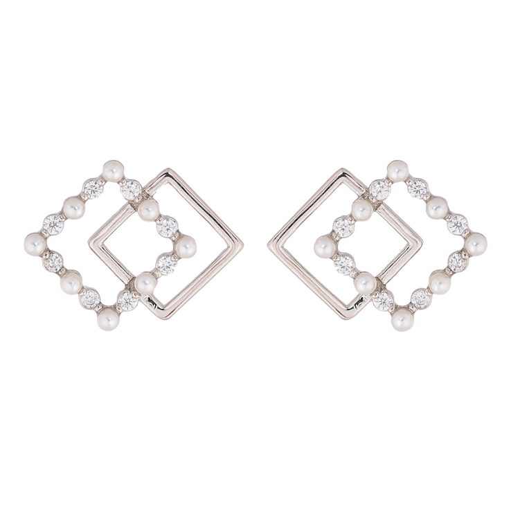 Сережки Xuping колір Родій пусети "Ромби з кристалами та перлинами" фото №6 Сережки Xuping колір Родій пусети "Ромби з кристалами та перлинами" фото №6