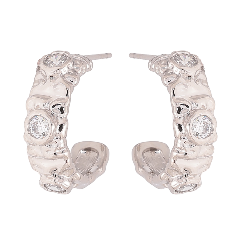 Сережки Xuping колір Родій пусети "Дуги з вставками кристалів" фото №1 Сережки Xuping колір Родій пусети "Дуги з вставками кристалів" фото №1