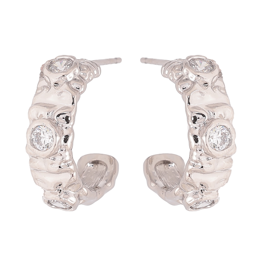 Сережки Xuping колір Родій пусети "Дуги з вставками кристалів" фото №1 Сережки Xuping колір Родій пусети "Дуги з вставками кристалів" фото №1