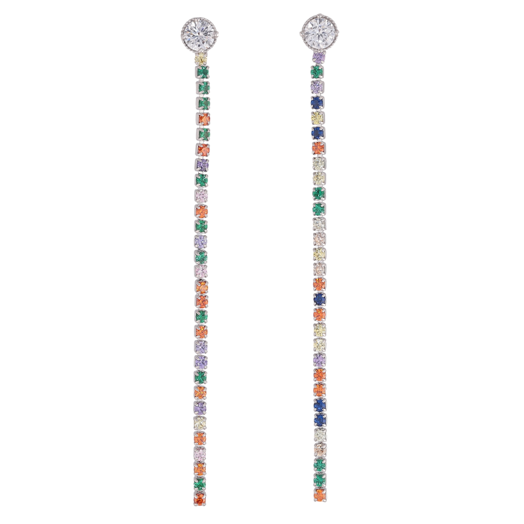 Серьги Xuping цвет Родий пусеты "Дорожки разноцветных кристаллов" фото №2