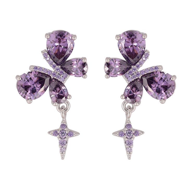 Сережки Xuping колір Родій пусети "Бузкові кристальні метелики" фото №16 Сережки Xuping колір Родій пусети "Бузкові кристальні метелики" фото №16