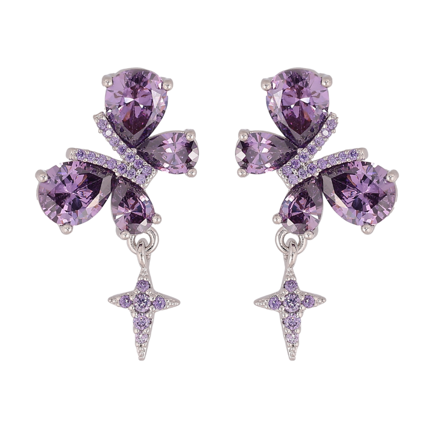 Сережки Xuping колір Родій пусети "Бузкові кристальні метелики" фото №1