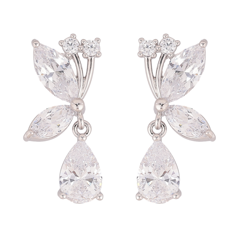 Сережки Xuping колір Родій пусети "Кристальні підвіски" фото №1