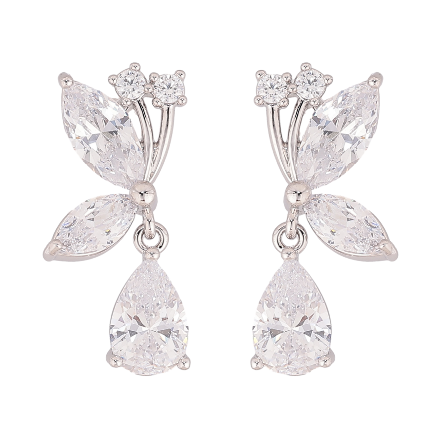 Сережки Xuping колір Родій пусети "Кристальні підвіски" фото №1