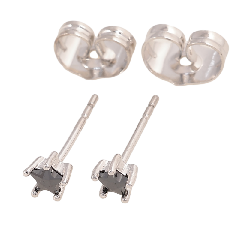 Серьги Xuping цвет Родий пусеты "Черные кристальные звездочки" ø 4мм фото №1