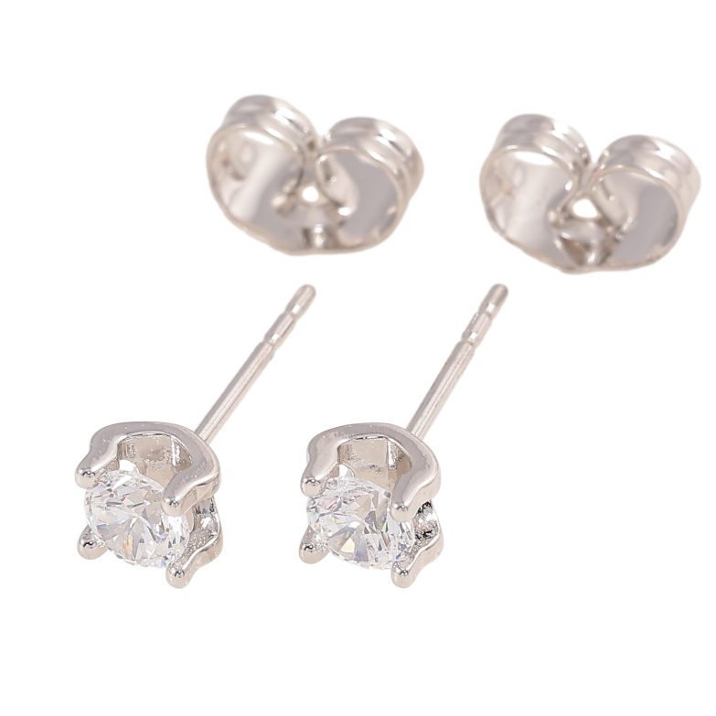 Серьги Xuping цвет Родий пусеты "Кристаллы в 4-х крапановой оправе" ø 4мм фото №1