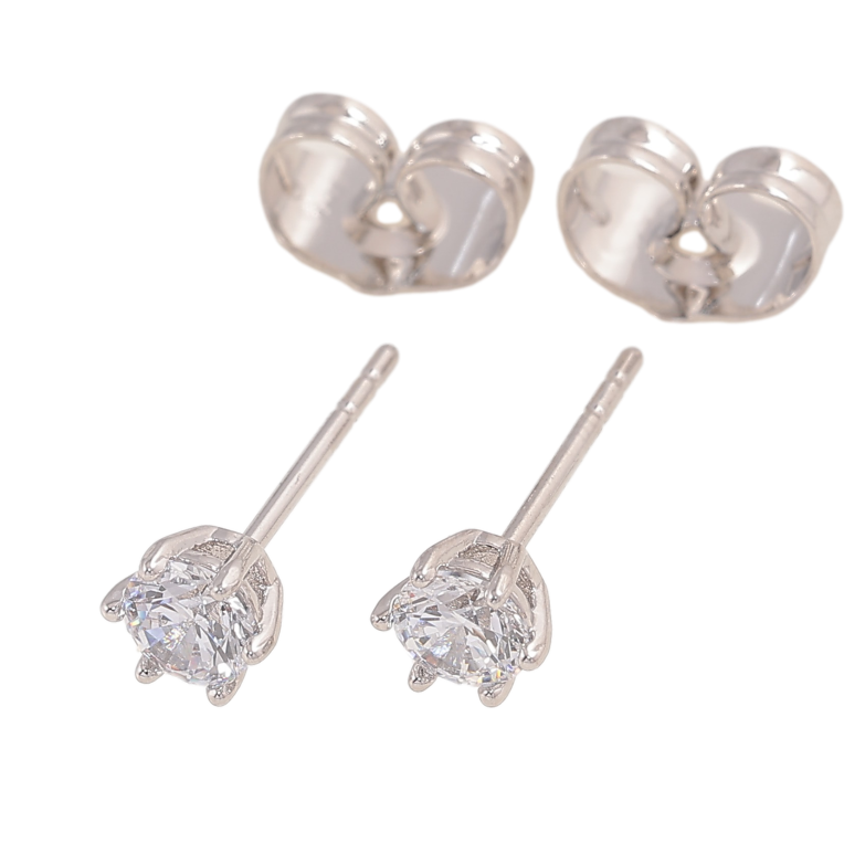 Серьги Xuping цвет Родий пусеты "Кристаллы в 6-ти крапановой оправе" ø 4мм фото №1