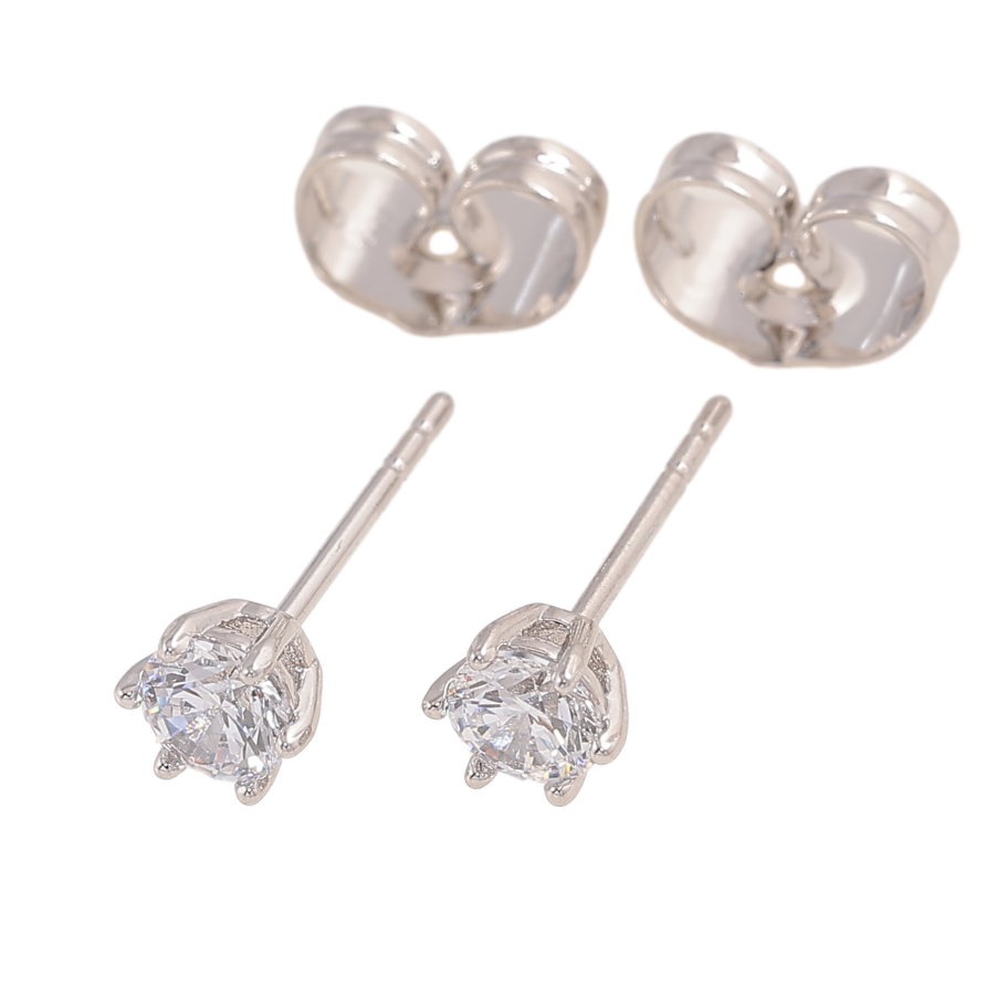 Серьги Xuping цвет Родий пусеты "Кристаллы в 6-ти крапановой оправе" ø 4мм фото №1