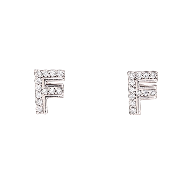 Серьги Xuping цвет Родий пусеты "Буква F с кристаллами" фото №8