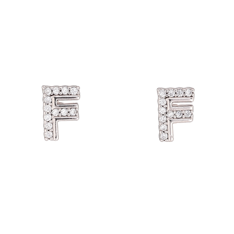 Сережки Xuping колір Родій пусети "Літера F з кристалами" фото №1