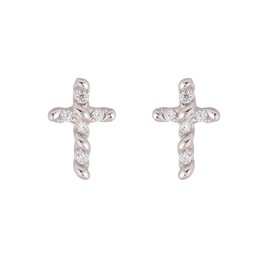 Сережки Xuping колір Родій пусети "Хрестики з кристалами" фото №1 Сережки Xuping колір Родій пусети "Хрестики з кристалами" фото №1