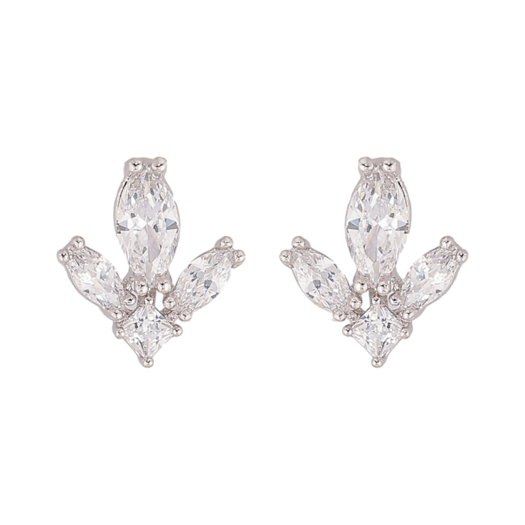 Серьги Xuping цвет Родий пусеты "Кристальные листики" фото №3