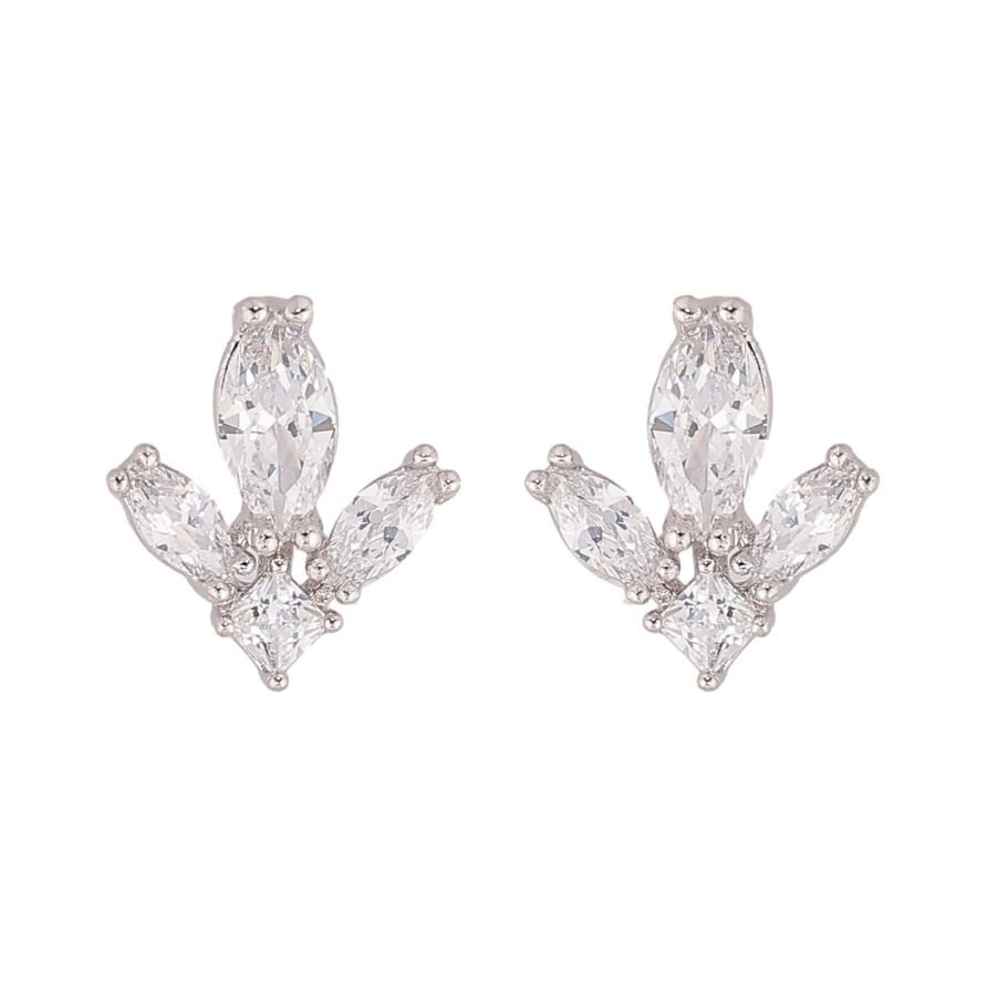 Серьги Xuping цвет Родий пусеты "Кристальные листики" фото №1