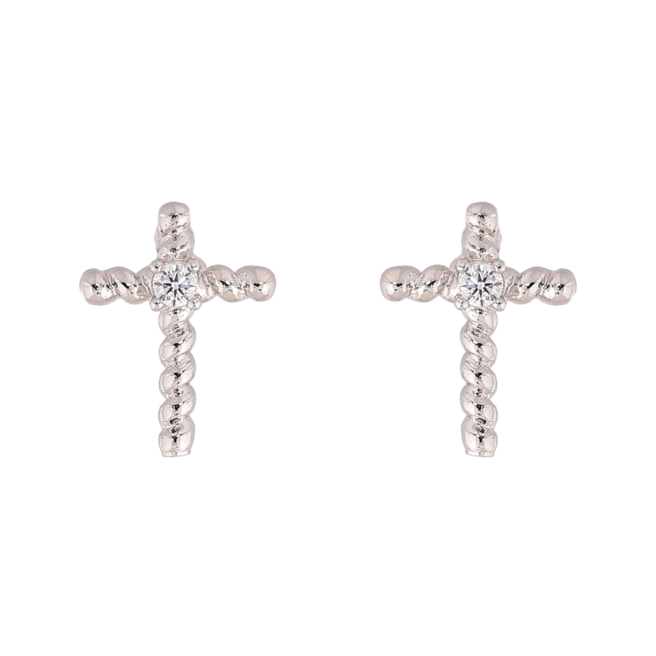 Серьги Xuping цвет Родий пусеты "Крестики с кристаллами" фото №2