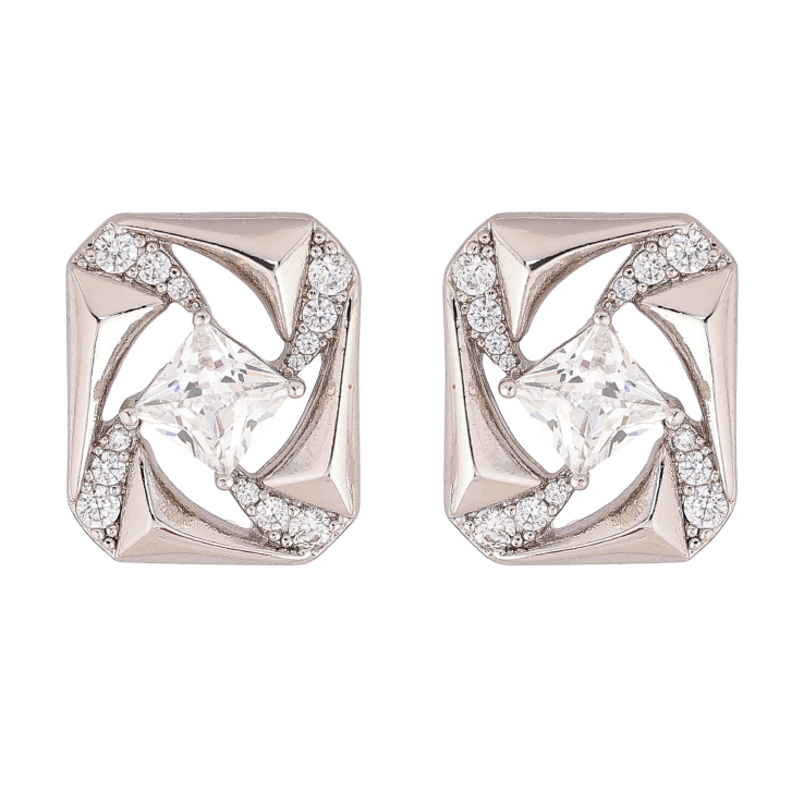 Серьги Xuping цвет Родий пусеты "Узор с кристаллами" фото №3 Серьги Xuping цвет Родий пусеты "Узор с кристаллами" фото №3