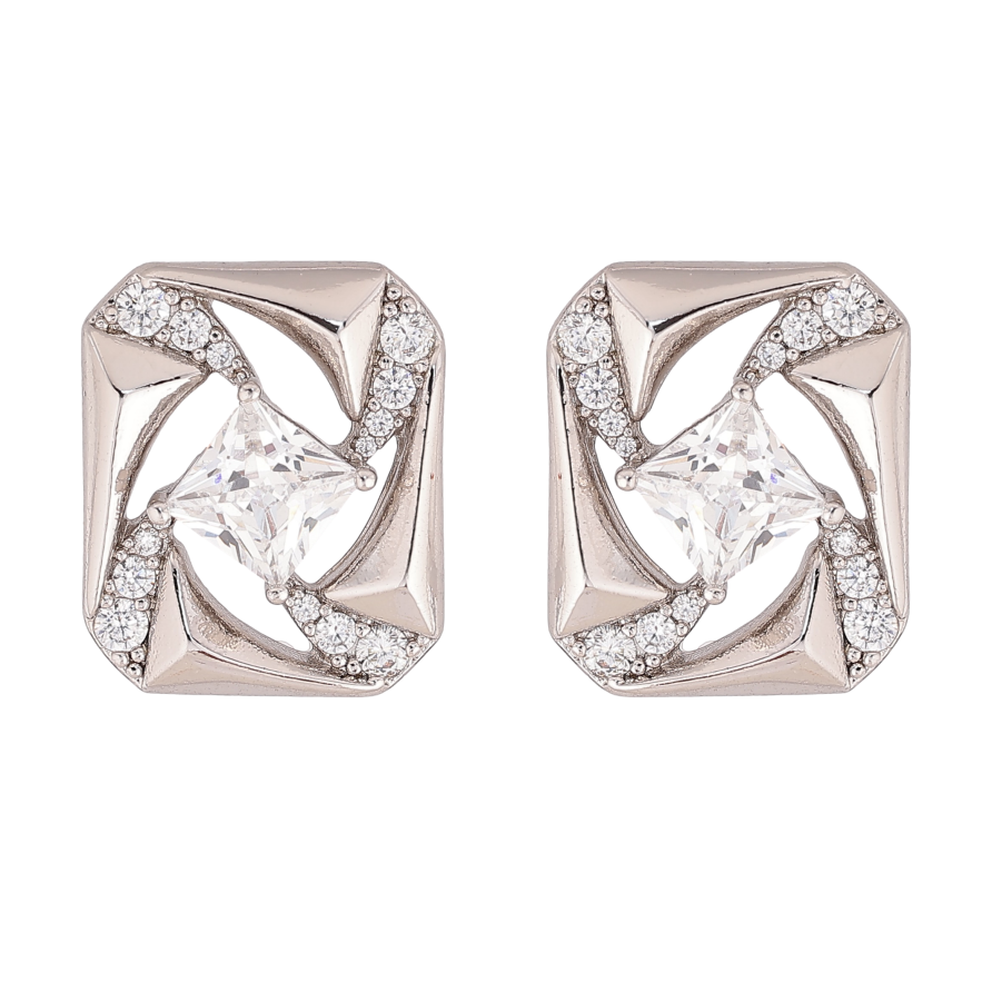 Сережки Xuping колір Родій пусети "Візерунок з кристалами" фото №1