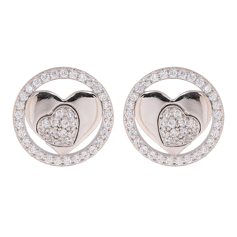 Сережки Xuping колір Родій пусети "Сердечки в колечках" фото №1