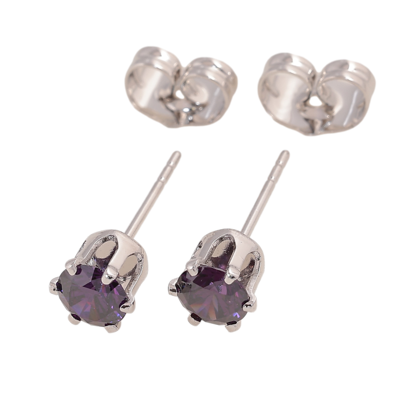 Сережки Xuping колір Родій пусети "Чорні кристали в 6-ти крапановій оправі" ø 5мм фото №1