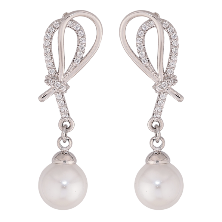 Серьги Xuping цвет Родий пусеты "Петельки с жемчужными подвесками" фото №8