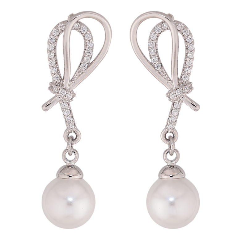 Сережки Xuping колір Родій пусети "Петельки з перлинними підвісками" фото №1