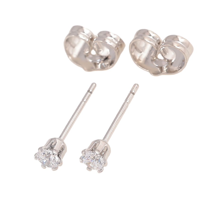 Сережки Xuping колір Родій пусети "Кристали в 6-ти крапановій оправі" ø 3мм фото №1