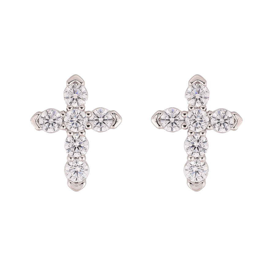 Серьги Xuping цвет Родий пусеты "Крестики с кристаллами"  фото №1