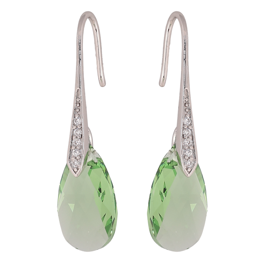 Сережки Xuping колір Родій з кристалами Swarovski французький замок "Грушоподібні кристали Peridot" фото №1 Сережки Xuping колір Родій з кристалами Swarovski французький замок "Грушоподібні кристали Peridot" фото №1