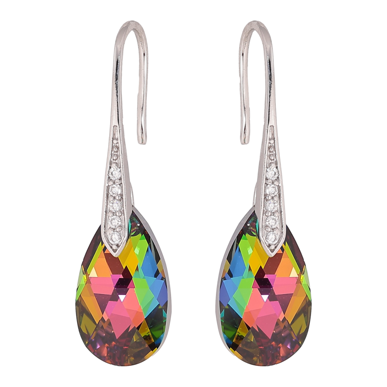 Серьги Xuping цвет Родий с кристаллами Swarovski французский замок "Грушевидные кристаллы Vitrail Medium" фото №1