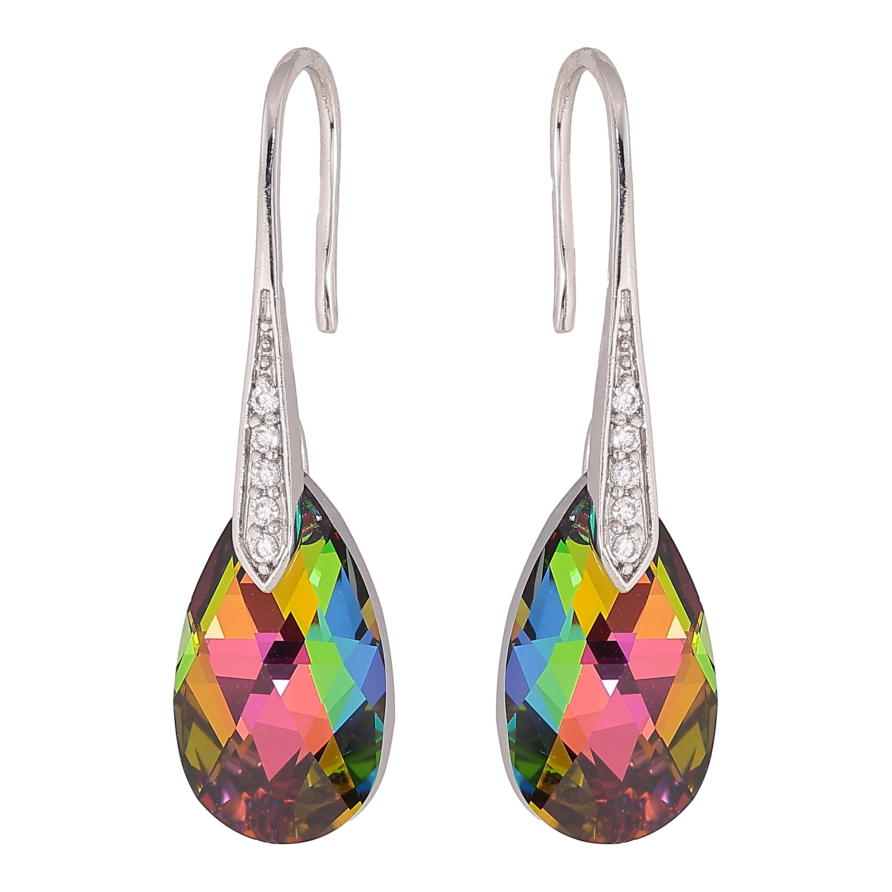 Сережки Xuping колір Родій з кристалами Swarovski французький замок "Грушоподібні кристали Vitrail Medium" фото №1