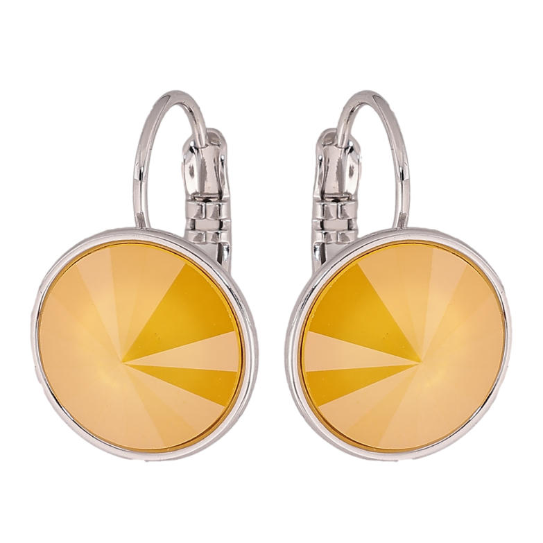 Сережки Xuping колір Родій з кристалами Swarovski французький замок "Кристал Buttercup на дужці" ø 14мм фото №1