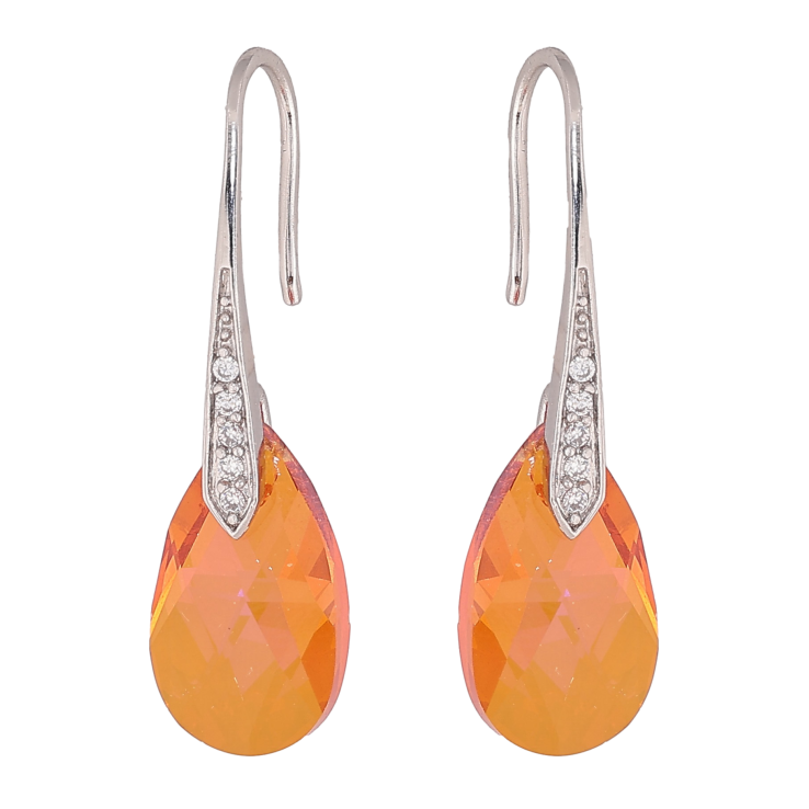 Сережки Xuping колір Родій з кристалами Swarovski французький замок "Кристальна крапелька Tangerine" фото №8 Сережки Xuping колір Родій з кристалами Swarovski французький замок "Кристальна крапелька Tangerine" фото №8