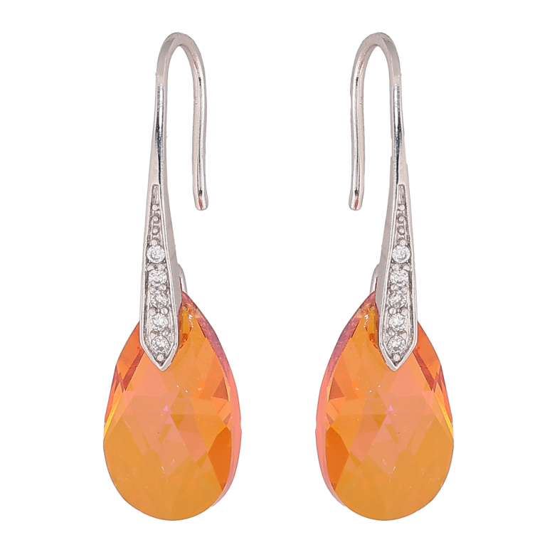 Серьги Xuping цвет Родий с кристаллами Swarovski французский замок "Кристальная капелька Tangerine" фото №1